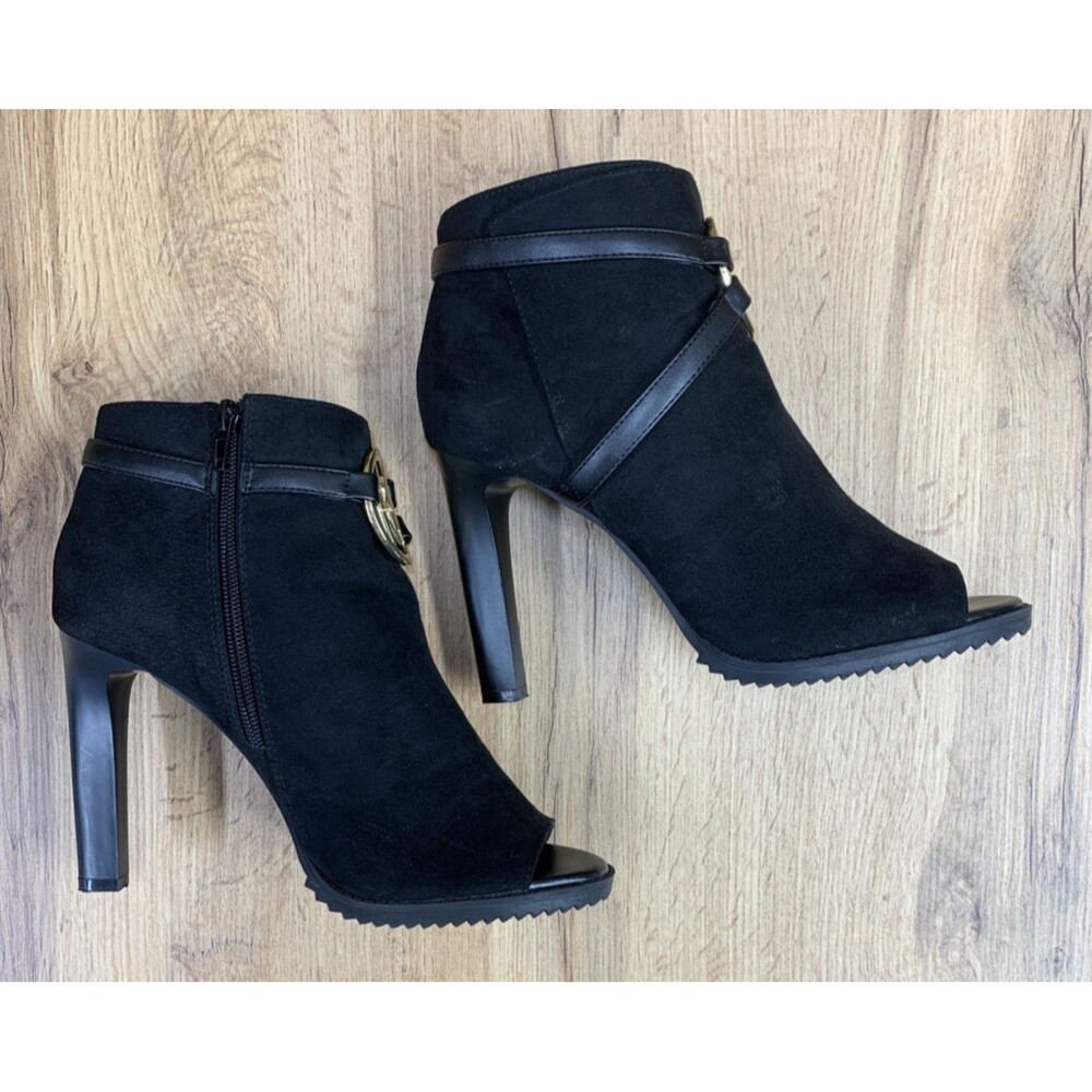 DKNY Women's Stilettos 4 in Peep Toe Booties Medallion Side Zip Black size 8.5 M - Picture 10 of 16